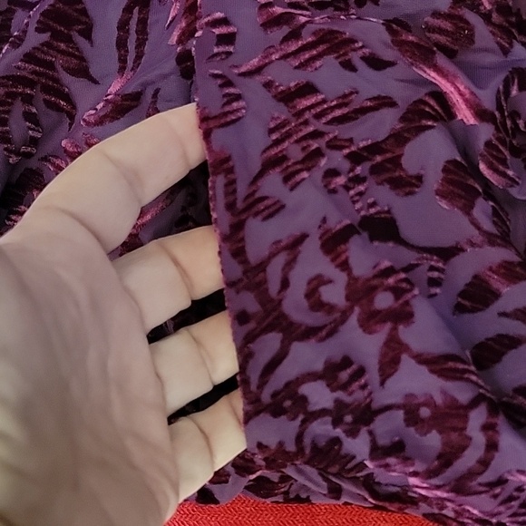 Paris Hues Flocked Feel Babydol Dress w/ Bell Sleeves purple/burgundy sz XL - Picture 9 of 16